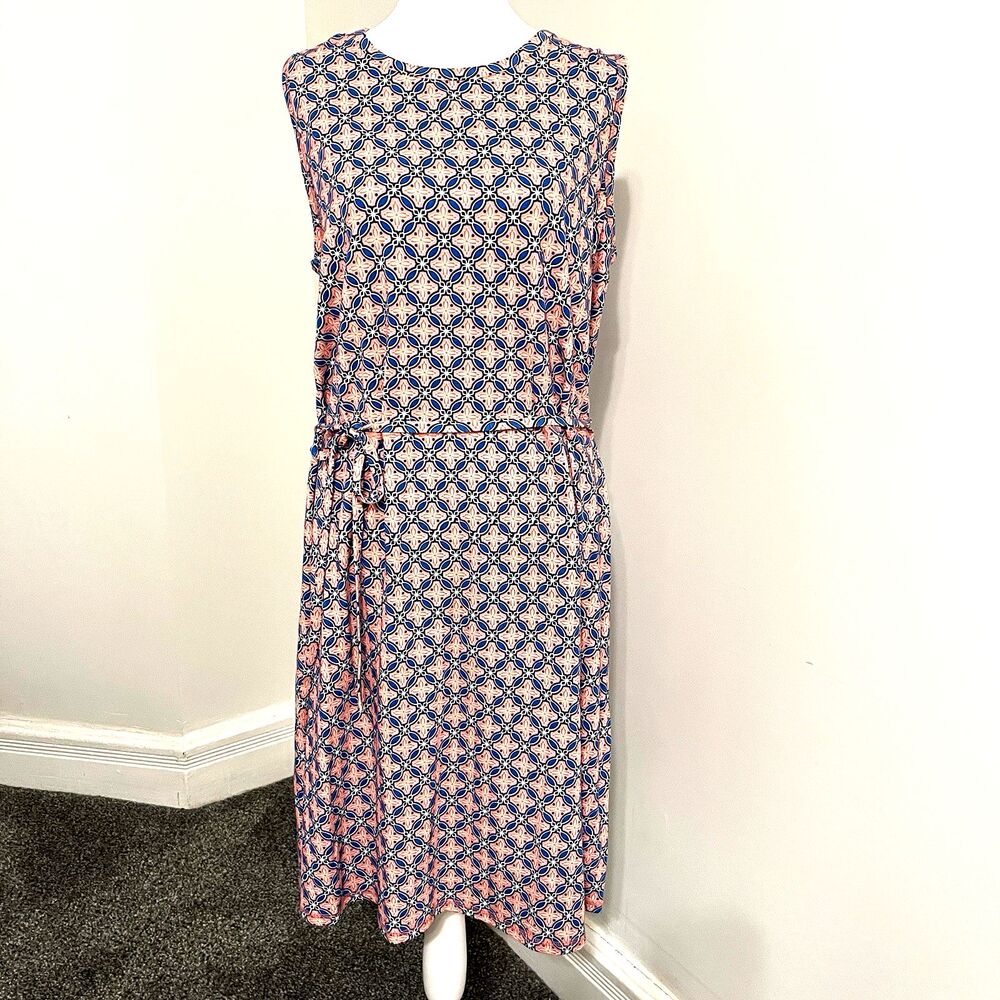 Talbots Wrap Back Dress Womens 1X Belted Geo Print Stretch NEW W Tags